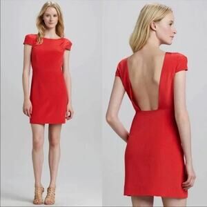 Tibi Jewel-Neck Orange Open-Back 100% Silk Dress Size 12